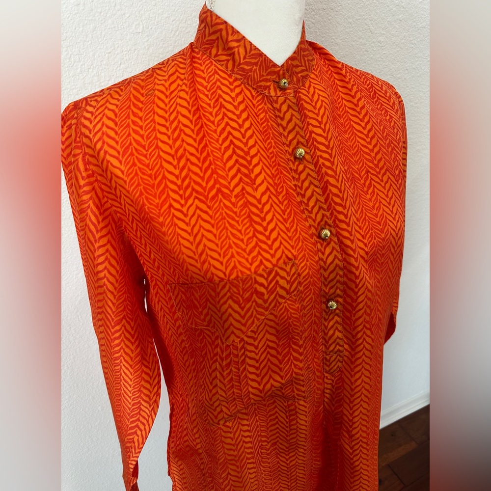 Roberta Roller Rabbit Vibrant Orange Patterned Silk Dress - Picture 3 of 13